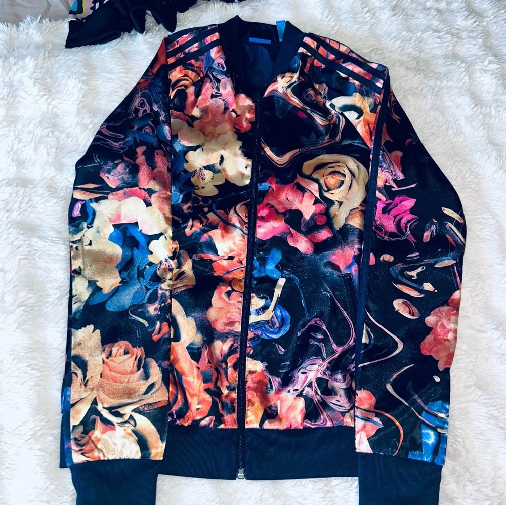 Adidas Multicolor Floral Track Suit with Red Accents - Picture 2 of 4